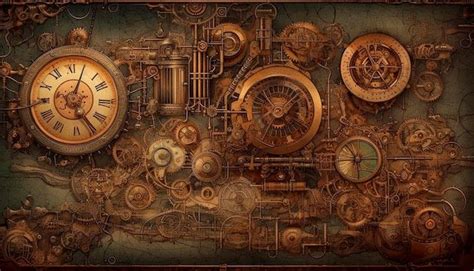 Premium Photo | A steampunk style wallpaper with a clock face and the words steampunk on it ...