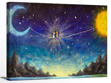 Couple between Sun and Moon Painting Love Romantic Lovers | Etsy