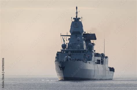 WARSHIP - Guided missile frigate on the sea Stock Photo | Adobe Stock