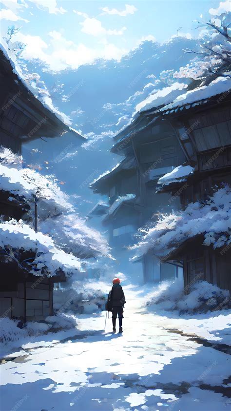 Premium AI Image | Winter scenery anime landscape illustration