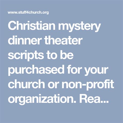 Christian mystery dinner theater scripts to be purchased for your ...