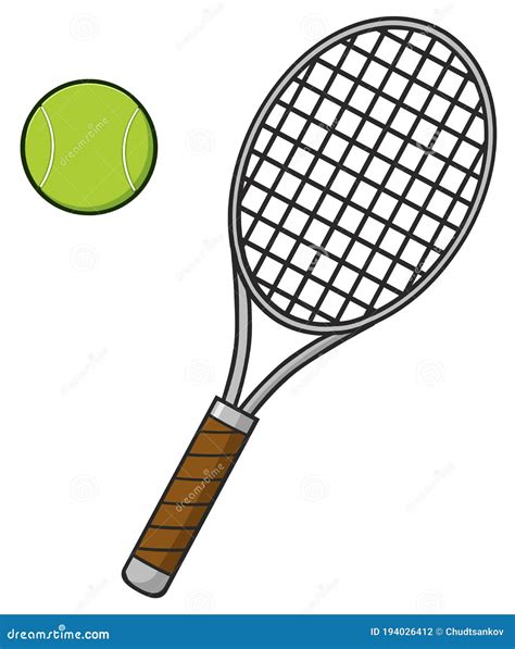 Cartoon Tennis Ball and Racket Stock Vector - Illustration of backhand ...