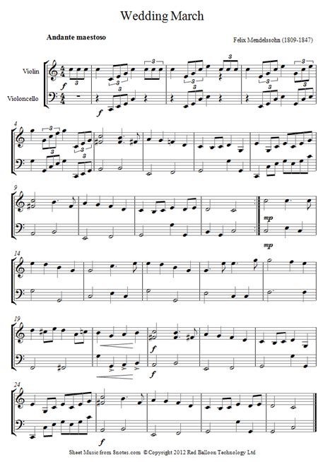 violin-cello duet wedding march duet sheet music - 8notes.com