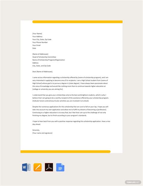 FREE College Scholarship Application Letter Template - PDF | Word | Google Docs | Apple Pages ...