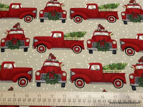 Christmas Flannel Fabric Red Truck Christmas Tree by the - Etsy