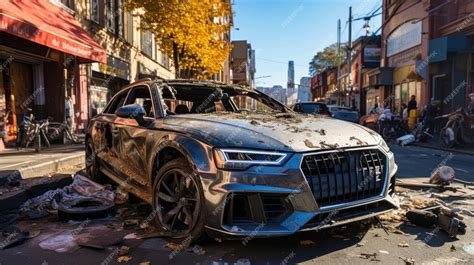 Premium AI Image | haunting image of a car in the aftermath of a severe ...