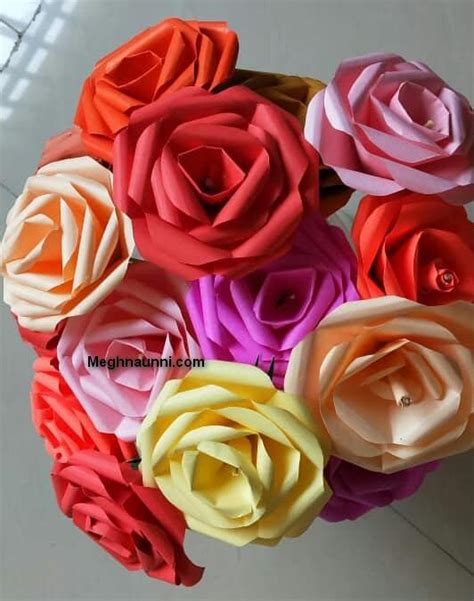 Paper Craft | Rose Flower Using Coloured Paper