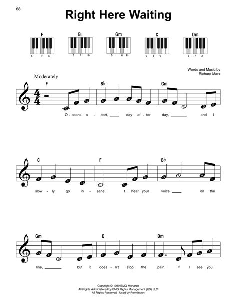 Right Here Waiting by Richard Marx Sheet Music for Super Easy Piano at ...