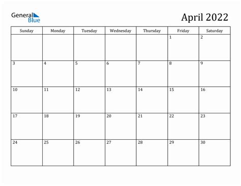 April 2022 Monthly Calendar (PDF, Word, Excel)