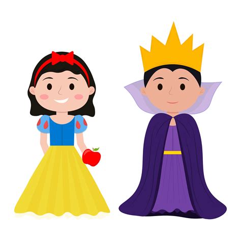 Cute fairytale princess snow white and evil queen 22176659 Vector Art at Vecteezy