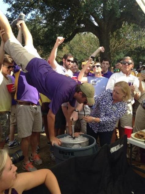 Louisiana Senator Mary Landrieu Helps With Keg Stand At LSU Tailgate