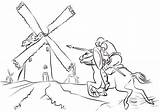 Dibujo De Don Quijote Luchando Con Los Moljnos viento Para Colorear  sketch template