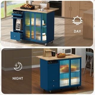 Navy Blue Kitchen Island Cart with Drawers, Coffee Machine Cabinet - Bed Bath & Beyond - 39295331