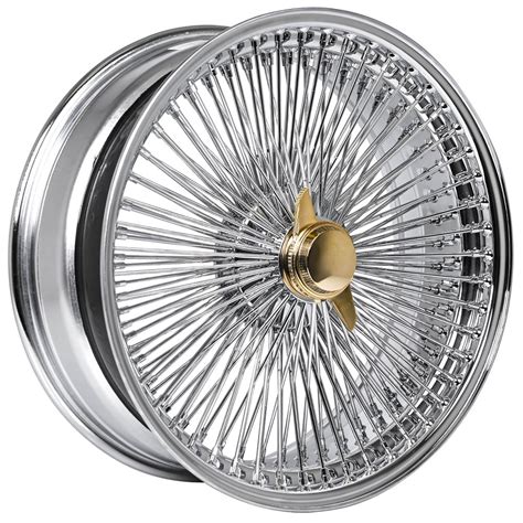 20x8" LA Wire Wheels FWD 150-Spoke Straight Lace Chrome Center with Gold Knock-Off Rims #WW089-1