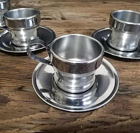 Stainless Steel Espresso Cups and Saucers Set of Five Retro | Etsy