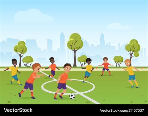 Kids soccer game boys playing soccer football Vector Image