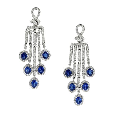 Briolette Cut Colored Sapphire Diamond French Chandelier Earring at 1stDibs