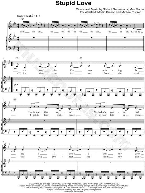 Stupid Love BY LADY GAGA - DIGITAL SHEET MUSIC | Sheet music, Digital sheet music, Stupid love