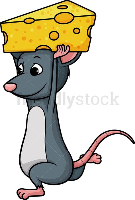 Mouse Carrying Cheese Cartoon Clipart Vector - FriendlyStock