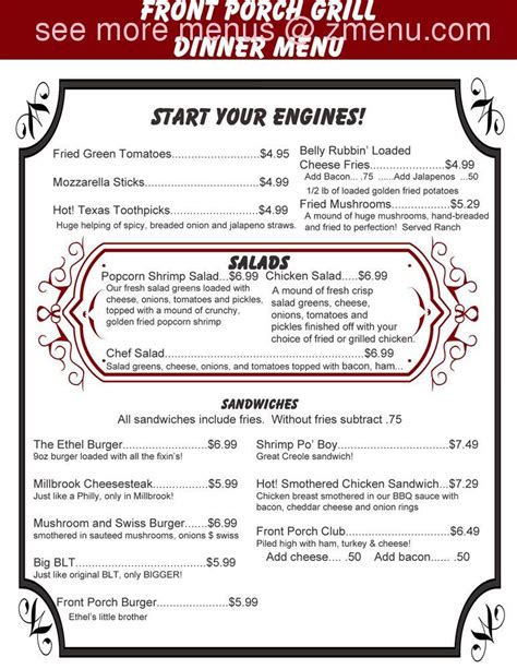 Online Menu of Front Porch Grill Restaurant, Millbrook, Alabama, 36054 ...