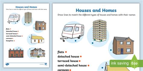 Houses and Homes Matching Activity, Types of House - Twinkl