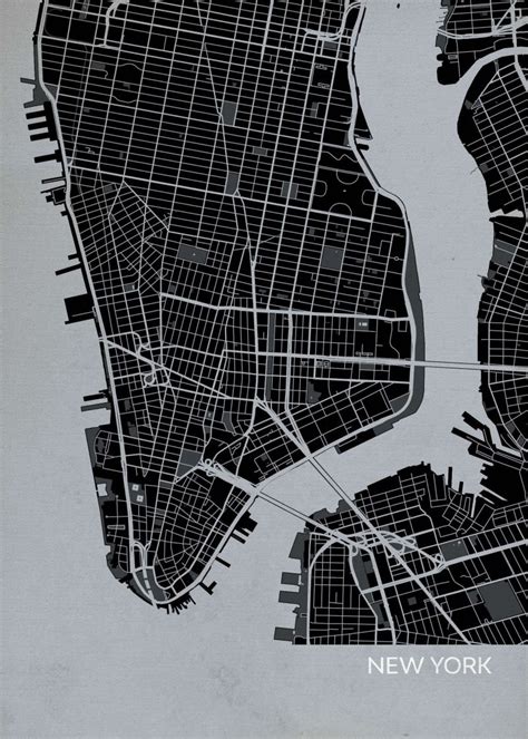 New York City Street Map Print - Charcoal