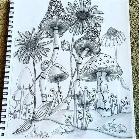 Ink and graphite drawing. Magic mushroom forest. | Cool art drawings, Art drawings simple, Drawings