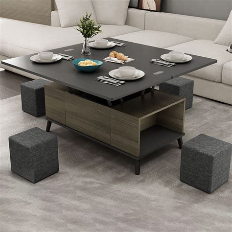 Black Lift Top Convertible Coffee Table with Storage & Drawer Ottomans