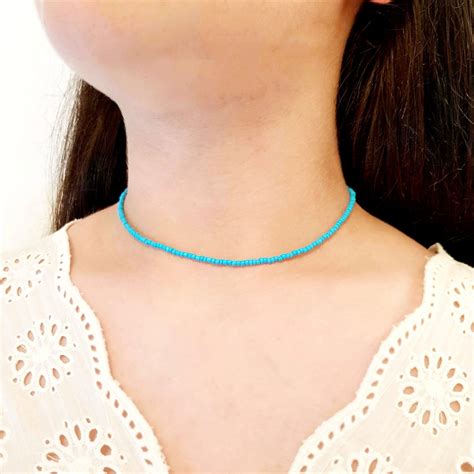 Turquoise Beaded Choker Turquoise Choker Beaded Necklace Glass | Etsy | Turquoise choker, Beaded ...