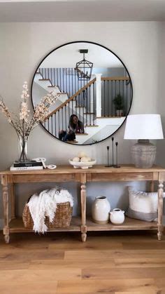 Console table styling interior decorating round mirror Living Room Decor Apartment, Interior ...