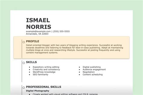 Examples Of Resume Profile Section