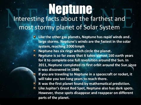 Neptune Like the other gas planets, Neptune has rapid winds and large storms… Solar System ...