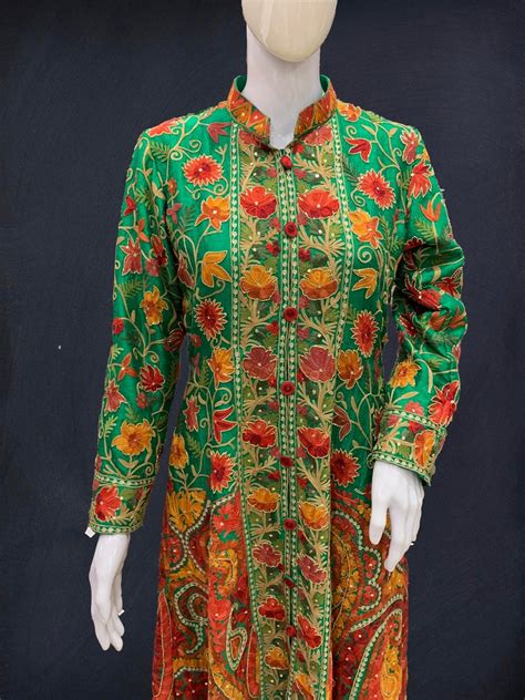 Kashmiri Work Flared Jacket Dress With Rich Aari Embroidery and Cut Daana Highlighting | Angad ...