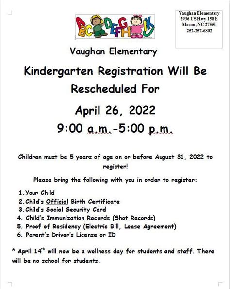 Kindergarten Registration Changed | Vaughan Elementary School