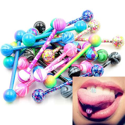 Aliexpress.com : Buy 10Pcs/lot Fashion Colorful Glitters Tongue Rings ...