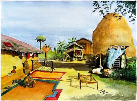 Buy Indian Village Scene Handmade Painting by Vivek Anand V. Code:ART ...