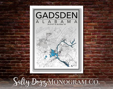 Wall Art Map Print of Gadsden Alabama | Etsy