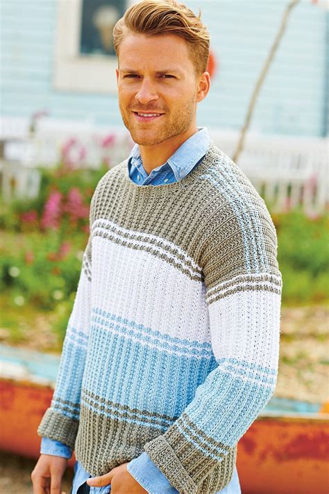 Striped Chambray Mens Jumper Knitting Pattern | The Knitting Network