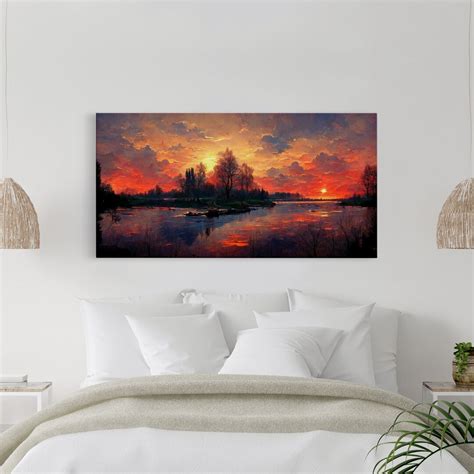 Lake Sunset Oil Painting on Canvas, Canvas Print, Ready to Hang Gallery ...