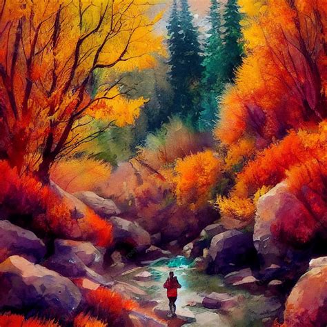 Premium Photo | Hiking in the autumn mountains watercolor drawing