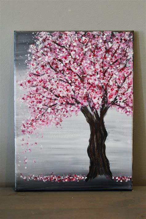 Cherry Blossom Tree Painting with Acrylics and Q-Tips | Easy Painting Idea