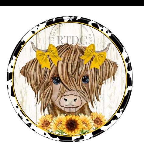 Round Highland Cow With Sunflowers PNG Only Digital Download Wreath ...