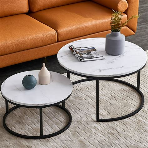 Kepooman Modern Round Nesting Coffee Tables Set of 2, 32" Wooden Side ...