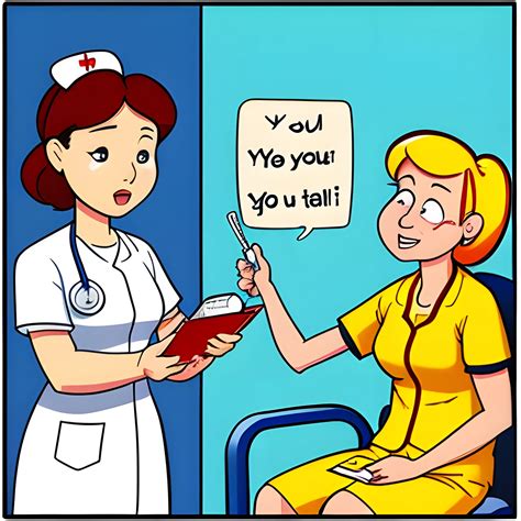 , Cartoon , nurse teaching to patient, with a text saying "you... - Arthub.ai