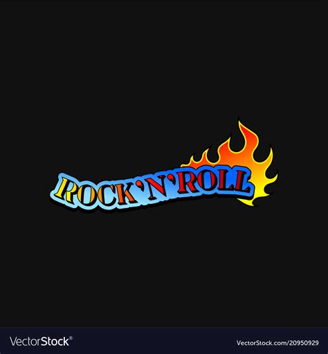 Text rock n roll and tongue of burning flame Vector Image