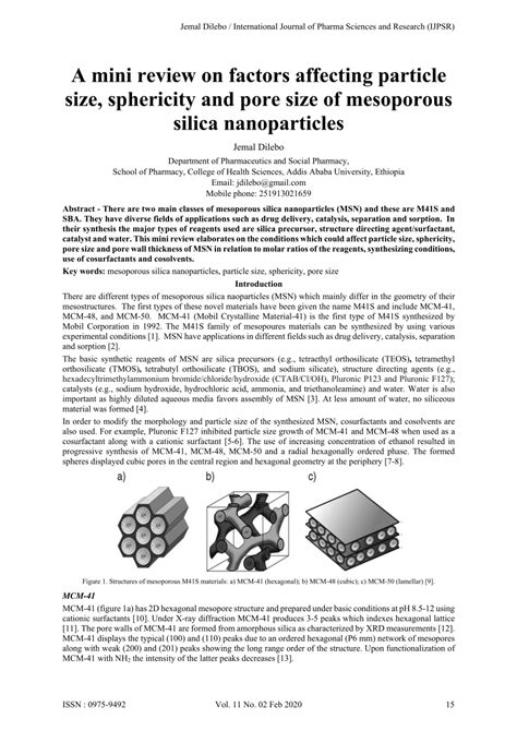 (PDF) A mini review on factors affecting particle size, sphericity and pore size of mesoporous ...