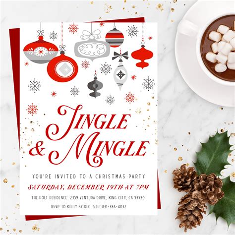 Jingle and Mingle Christmas Party Invitation Template | Etsy | Christmas party invitation ...