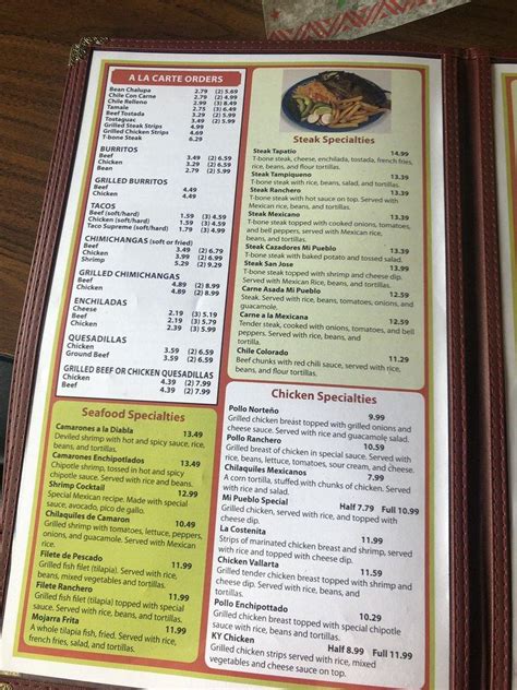 Menu at Mi Pueblo restaurant, Danville, 140 Stanford Ave