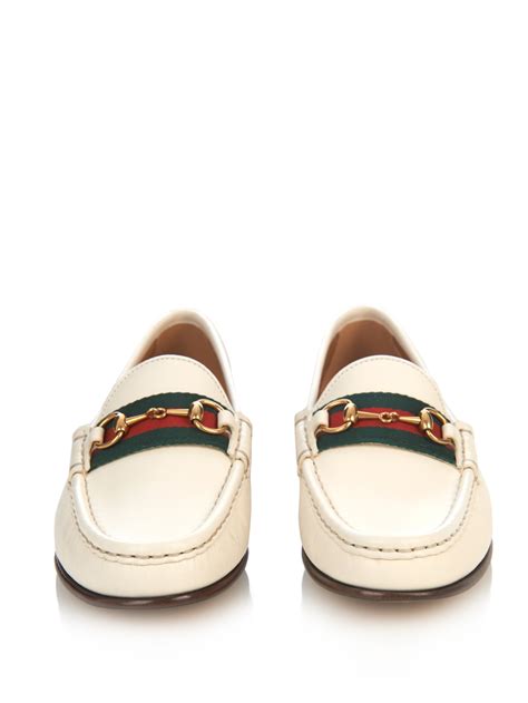 Gucci Horsebit and Web Leather Loafers in White | Lyst