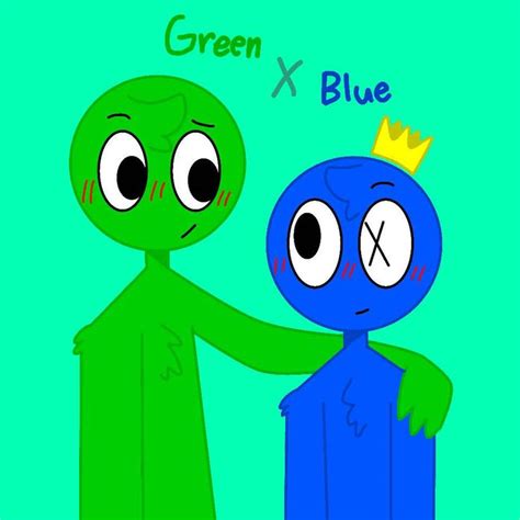 two cartoon characters one is blue and the other is green, both have big eyes